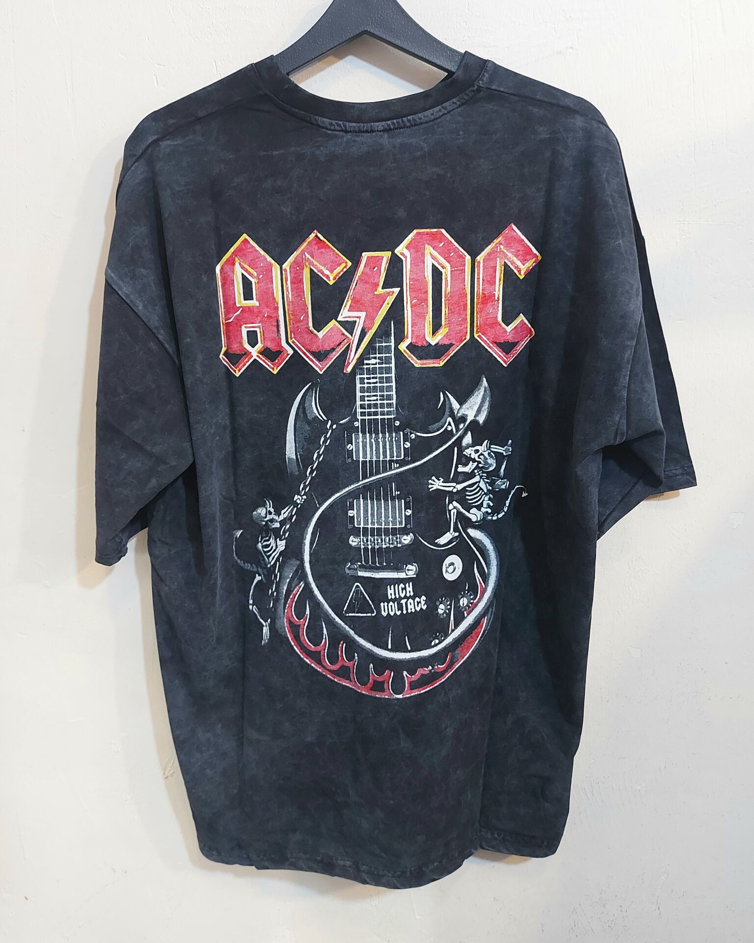 AC DC  Model Oversize Yıkamalı Kumaş Tshirt