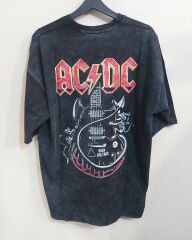 AC DC  Model Oversize Yıkamalı Kumaş Tshirt