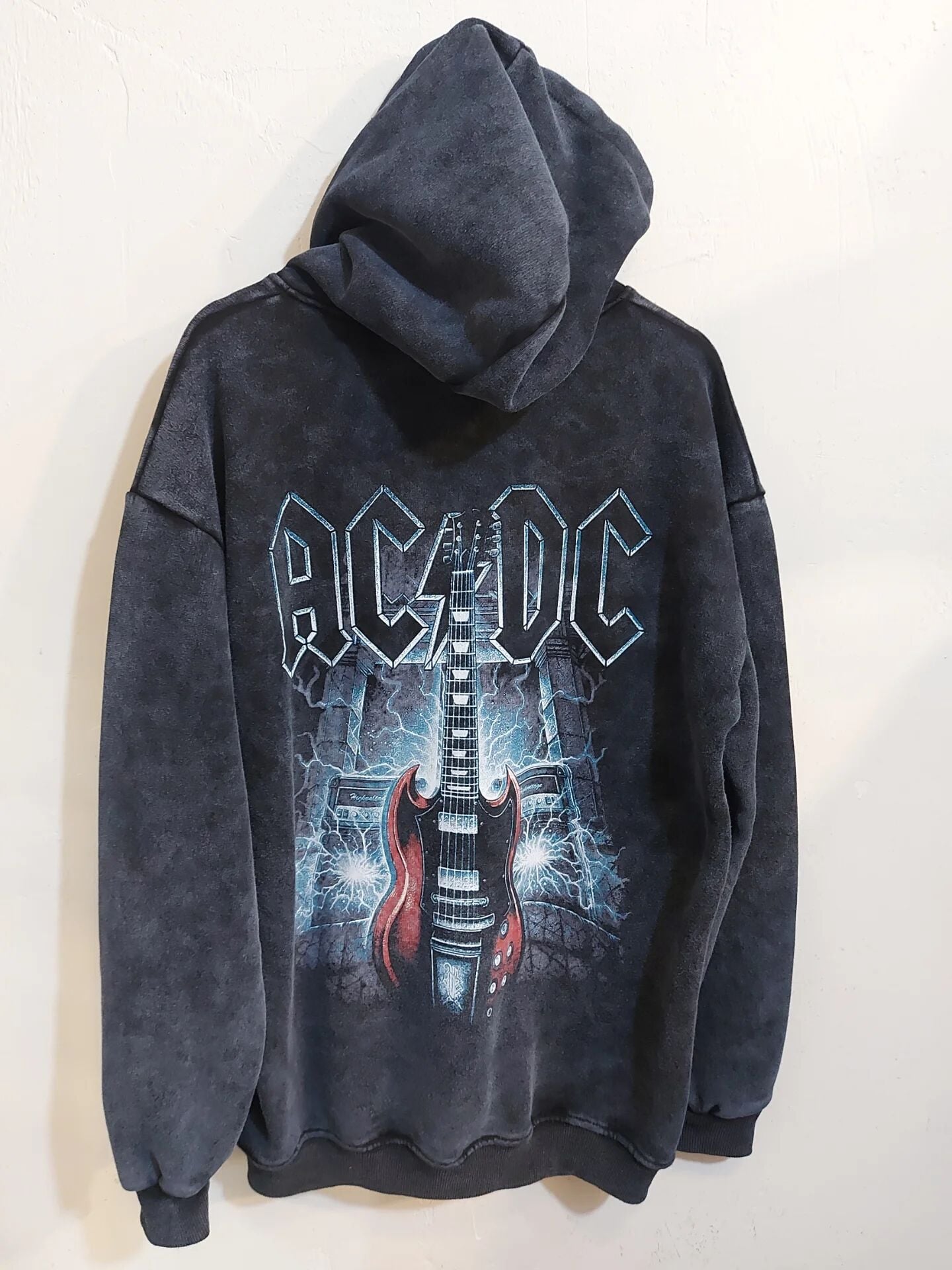 Oversize Yıkamalı Kumaş AC DC Sweatshirt