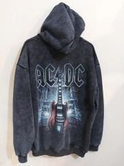 Oversize Yıkamalı Kumaş AC DC Sweatshirt