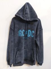 Oversize Yıkamalı Kumaş AC DC Sweatshirt