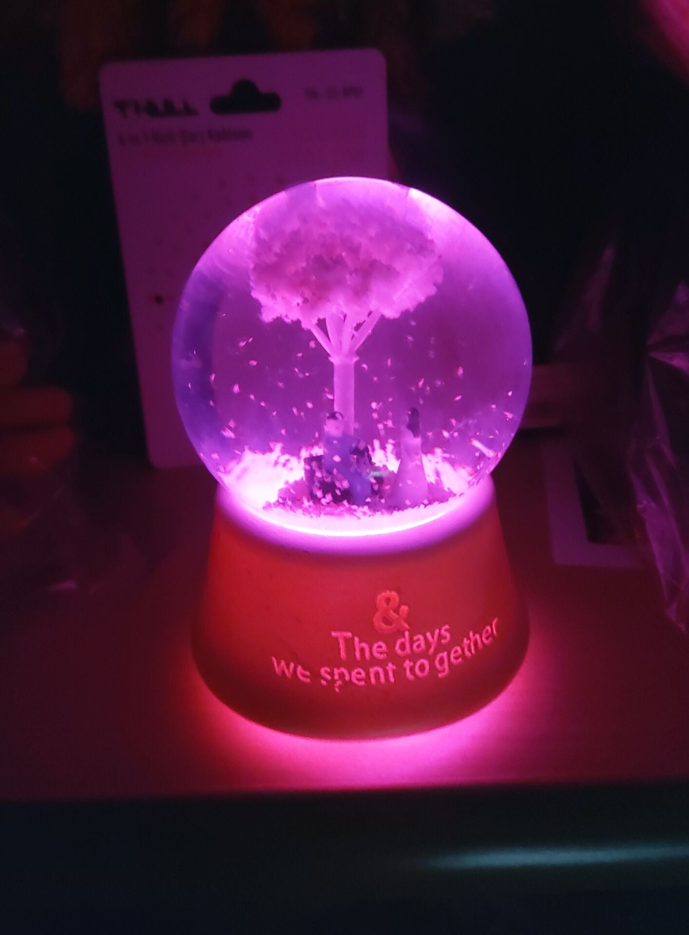 Ağaç Altında Oturan Çift Orta Boy Işıklı Müzikli Kar Küresi