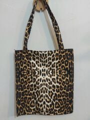 Leopar Desen Fermuarlı Kumaş Çanta