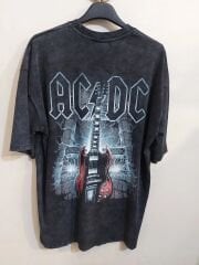 Oversize Yıkamalı Kumaş AC DC Tshirt
