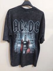 Oversize Yıkamalı Kumaş AC DC Tshirt