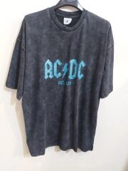 Oversize Yıkamalı Kumaş AC DC Tshirt